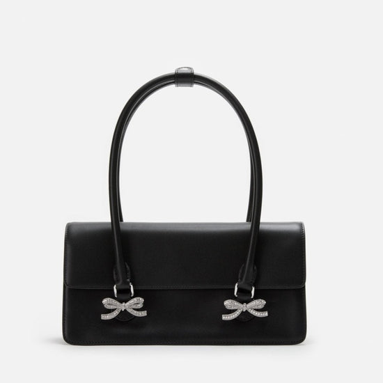 Young Ideas/Henmores - Soft Leather Bow Shoulder Bag - Black - OS
