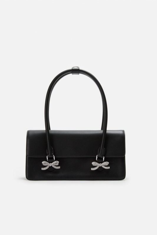 Young Ideas/Henmores - Soft Leather Bow Shoulder Bag - Black - OS