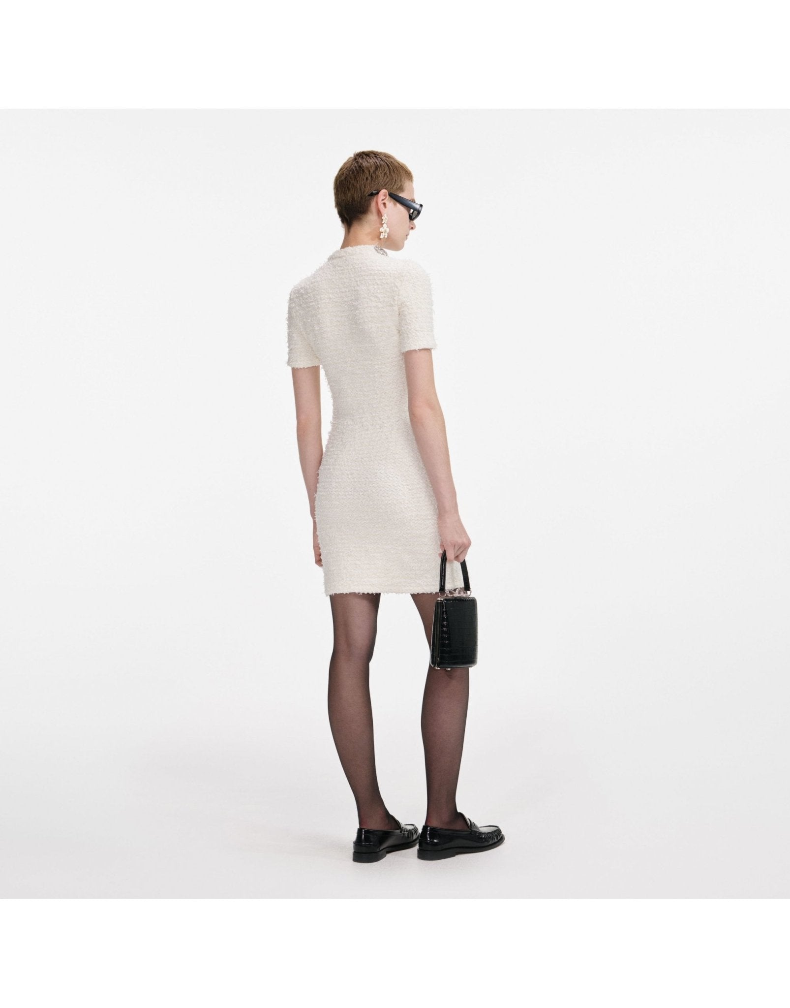 Young Ideas/Henmores - Textured Knit Crystal Mini Dress - Cream - XS