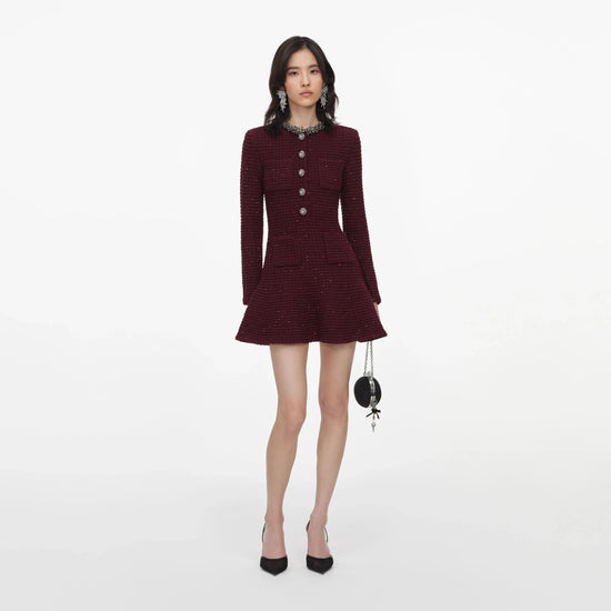 Young Ideas & Henmores -Textured Knit Embellished Mini Dress -Burgundy -XS