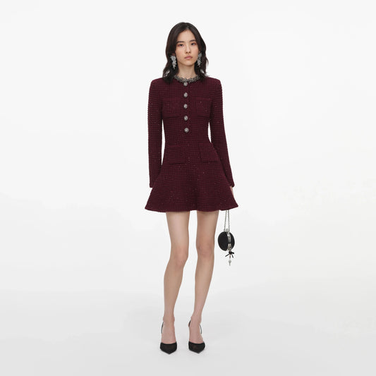 Young Ideas & Henmores -Textured Knit Embellished Mini Dress -Burgundy -XS