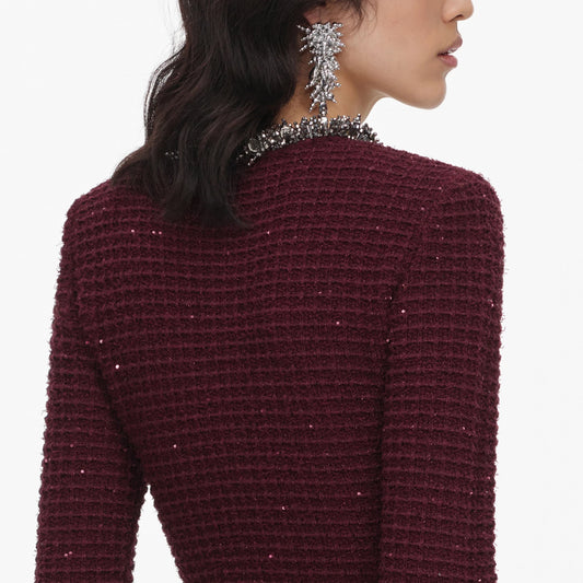 Young Ideas & Henmores -Textured Knit Embellished Mini Dress -Burgundy -XS
