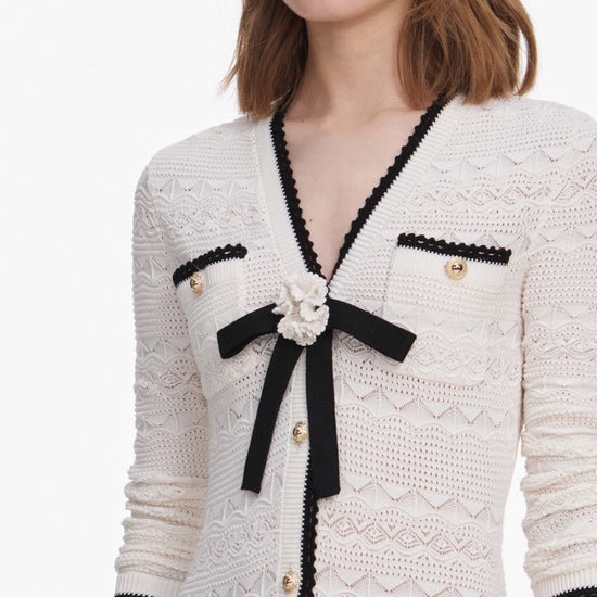 Young Ideas & Henmores -White Pointelle Knit Long Cardigan -White -S