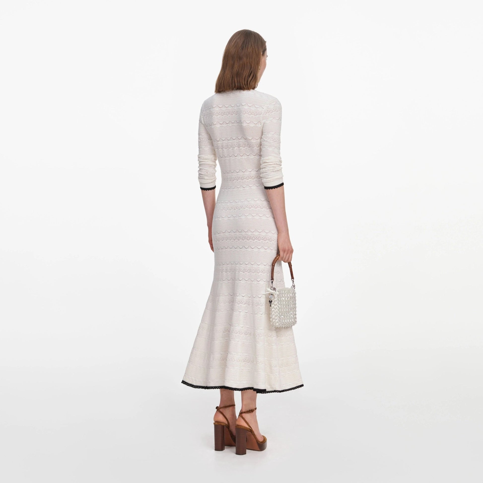 Young Ideas & Henmores -White Pointelle Knit Long Cardigan -White -S