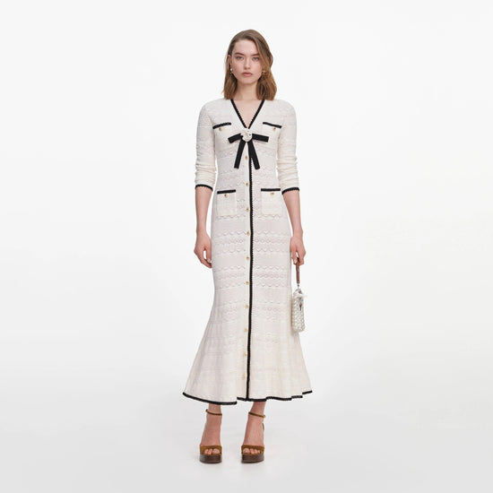 Young Ideas & Henmores -White Pointelle Knit Long Cardigan -White -S