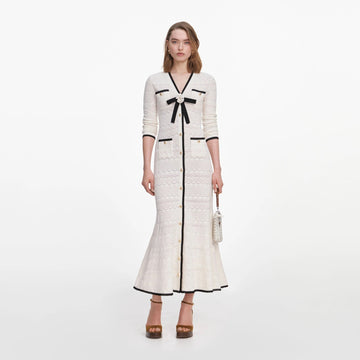 Young Ideas & Henmores -White Pointelle Knit Long Cardigan -White -S