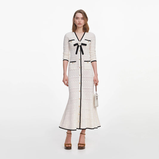 Young Ideas & Henmores -White Pointelle Knit Long Cardigan -White -S