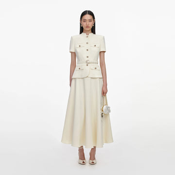 Young Ideas & Henmores -Yellow Crepe Tailored Midi Dress -Yellow -8
