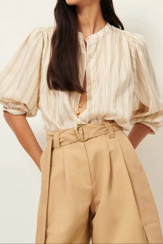 Young Ideas/Henmores - A View Striped Blouson Shirt - Sandaguas Cream - XS