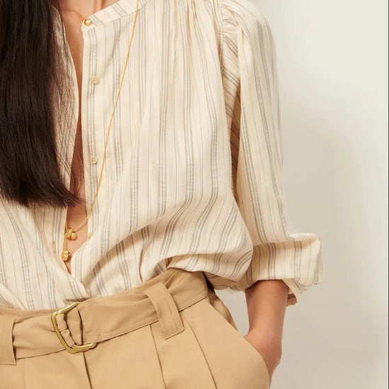 Young Ideas/Henmores - A View Striped Blouson Shirt - Sandaguas Cream - XS