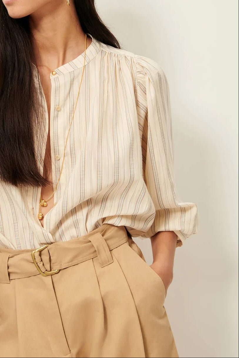 Young Ideas/Henmores - A View Striped Blouson Shirt - Sandaguas Cream - XS