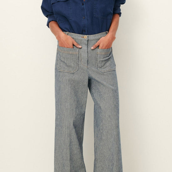 Young Ideas/Henmores - Aldricks Pinstripe Crop Flare Trousers - Coutil Blue - 8