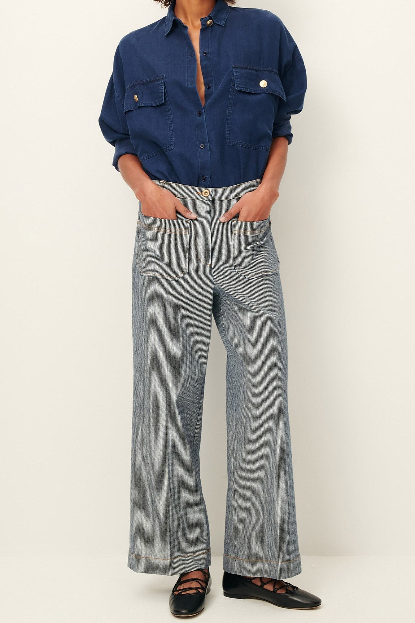Young Ideas/Henmores - Aldricks Pinstripe Crop Flare Trousers - Coutil Blue - 8