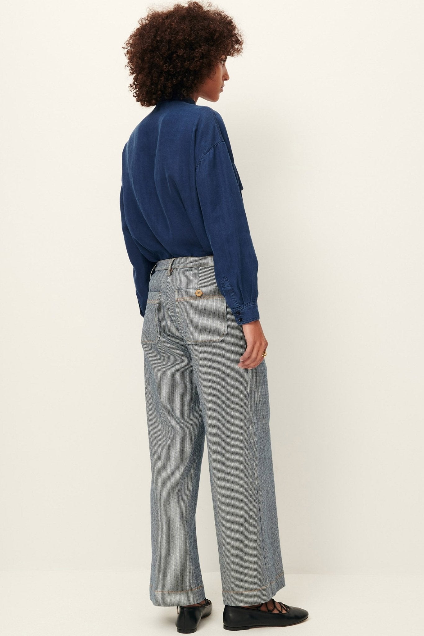 Young Ideas/Henmores - Aldricks Pinstripe Crop Flare Trousers - Coutil Blue - 8