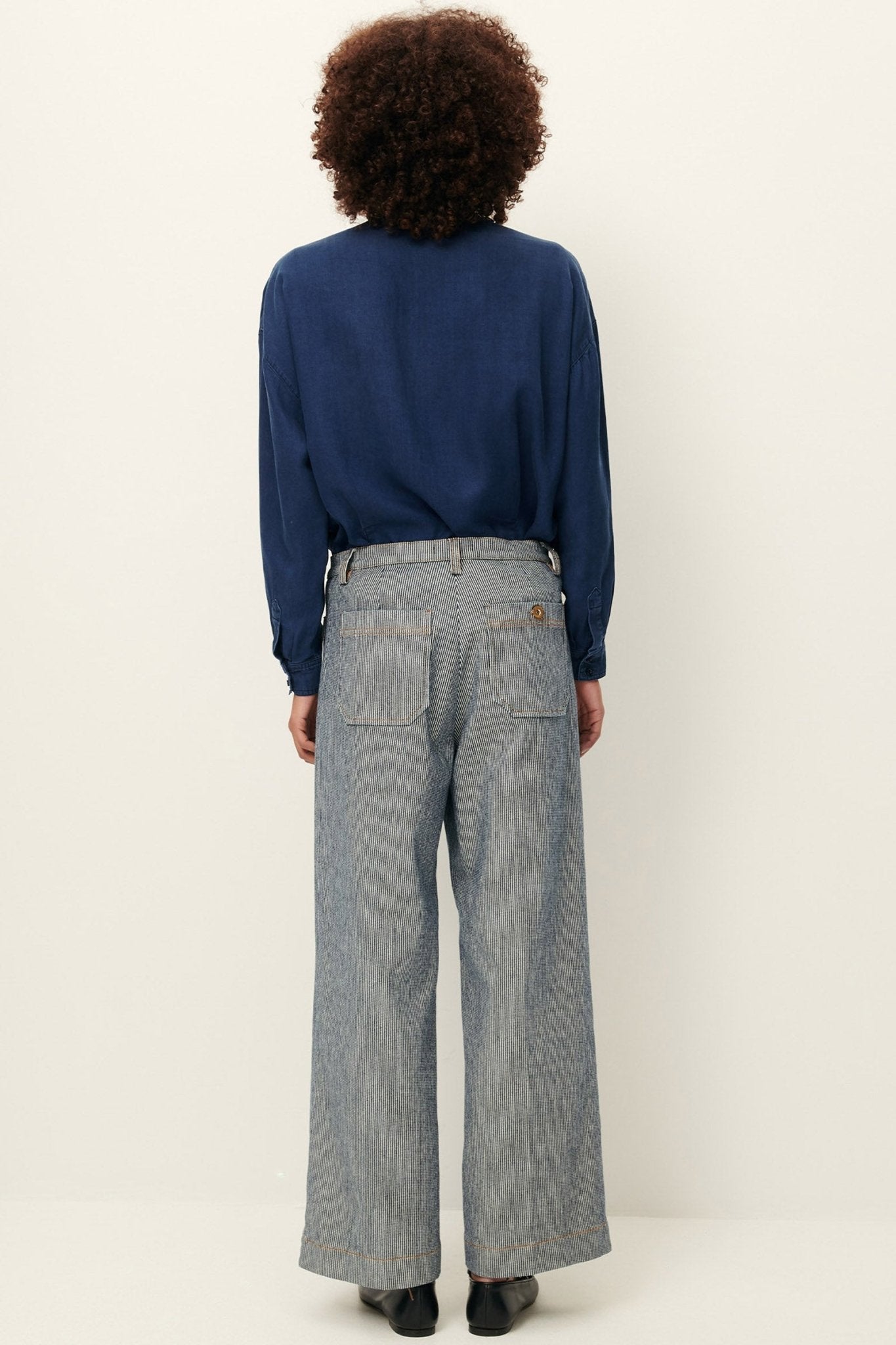 Young Ideas/Henmores - Aldricks Pinstripe Crop Flare Trousers - Coutil Blue - 8