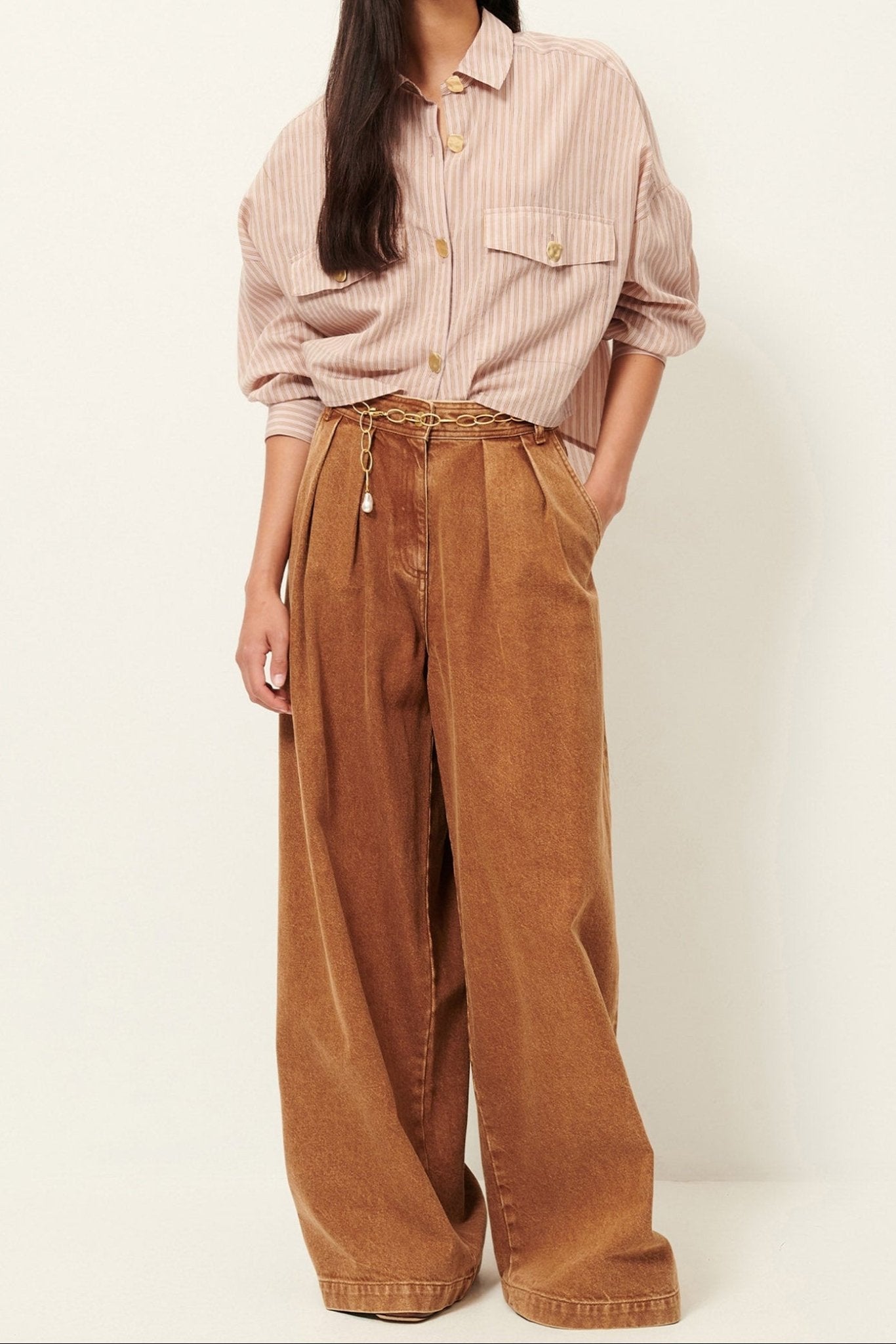 Young Ideas/Henmores - Balanca Striped Short Shirt - Rosasand Pink - XS