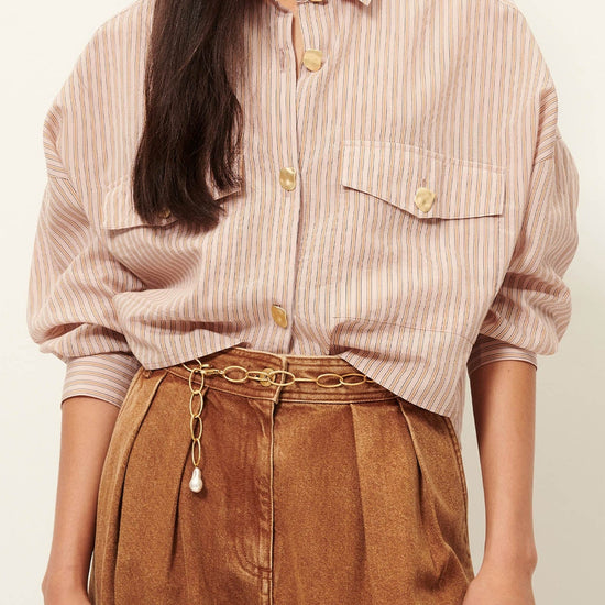 Young Ideas/Henmores - Balanca Striped Short Shirt - Rosasand Pink - XS
