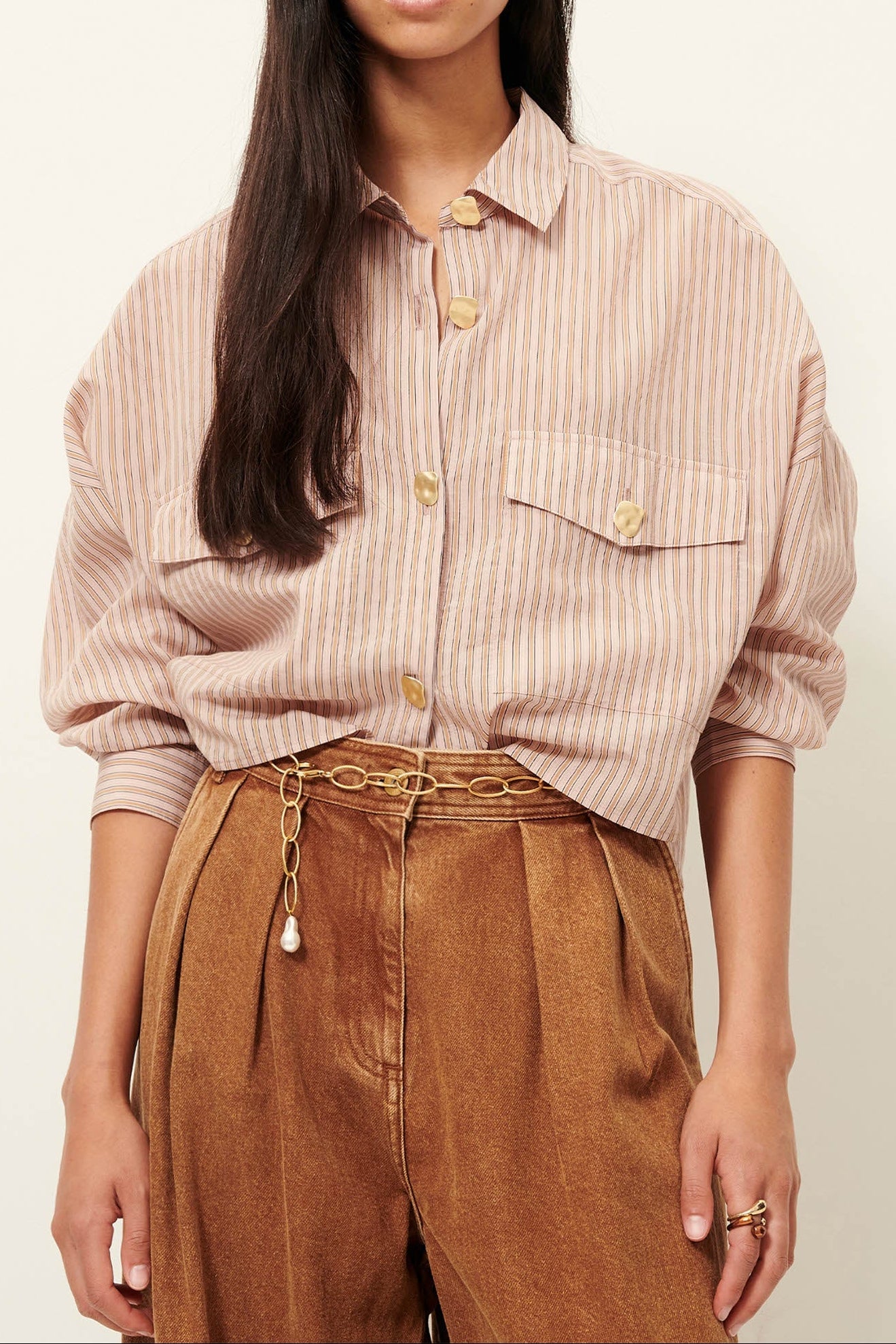 Young Ideas/Henmores - Balanca Striped Short Shirt - Rosasand Pink - XS