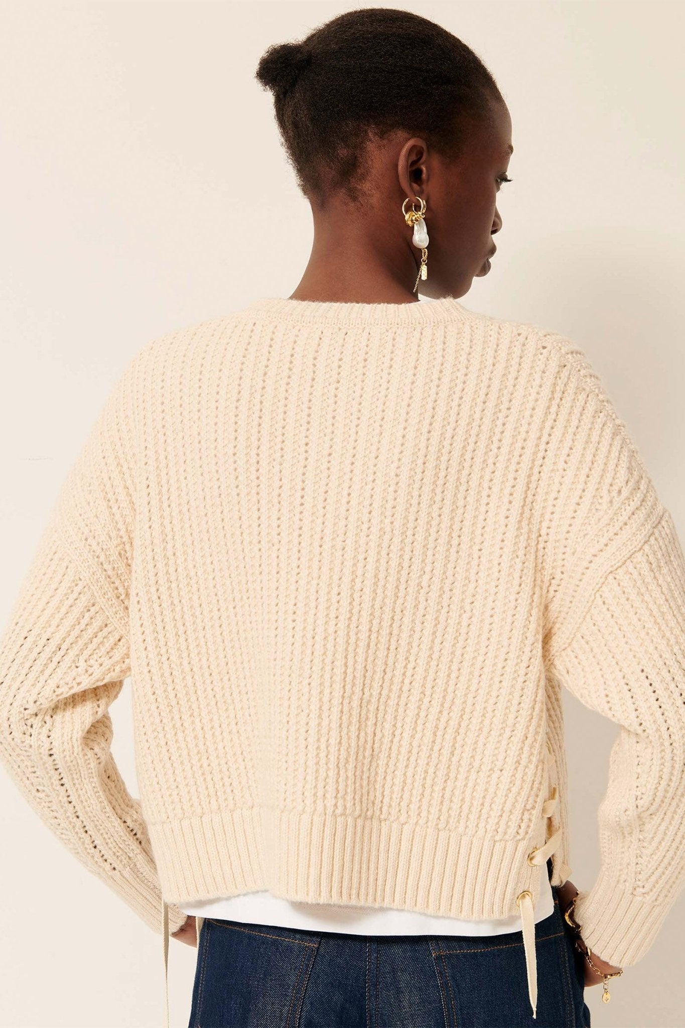 Young Ideas/Henmores - Barbosa Side Tie Crew Neck Jumper - Cream - XS