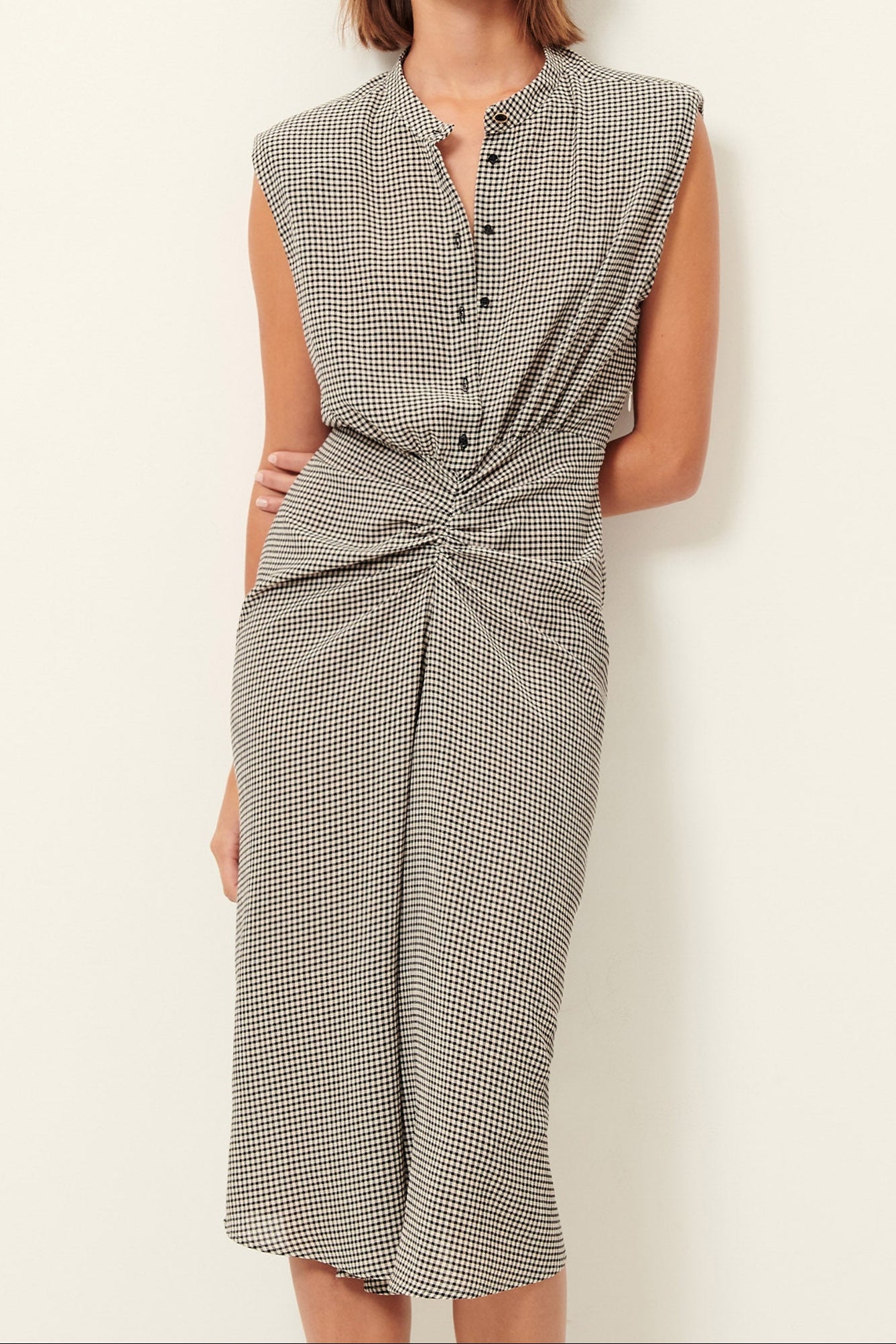 Young Ideas/Henmores - Bellacala Gingham Ruched Dress - White/Black - XS