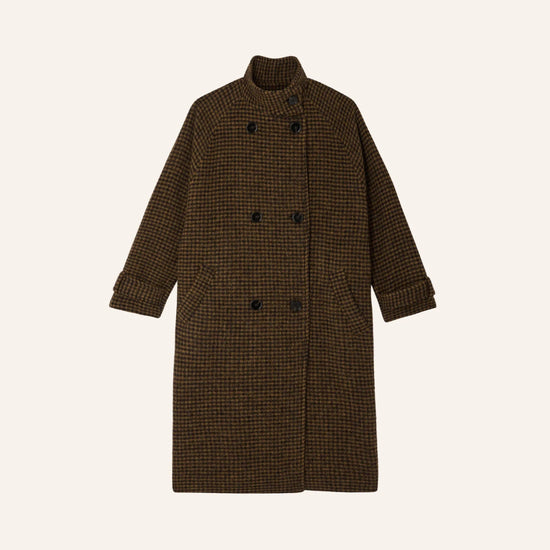 Young Ideas & Henmores -Bleechecks Check Coat -Selvawood Brown -XS