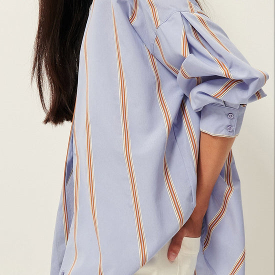 Young Ideas/Henmores - Celona Striped Oversize Shirt - Sky Blue - XS