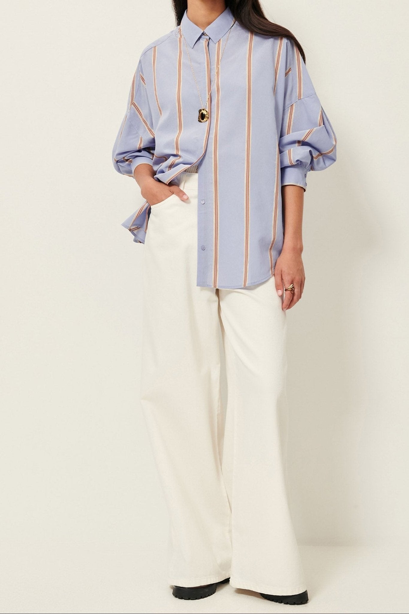 Young Ideas/Henmores - Celona Striped Oversize Shirt - Sky Blue - XS