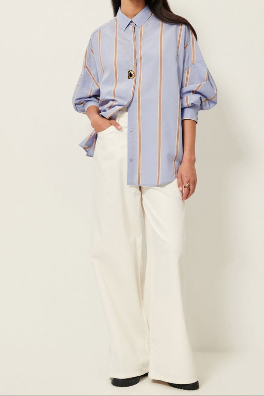 Young Ideas/Henmores - Celona Striped Oversize Shirt - Sky Blue - XS