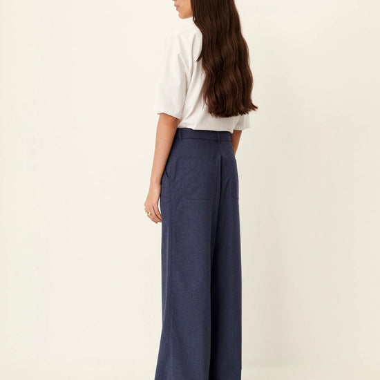 Young Ideas/Henmores - Dasum Pinstripe Wide Leg Trousers - Blazer Blue - 8