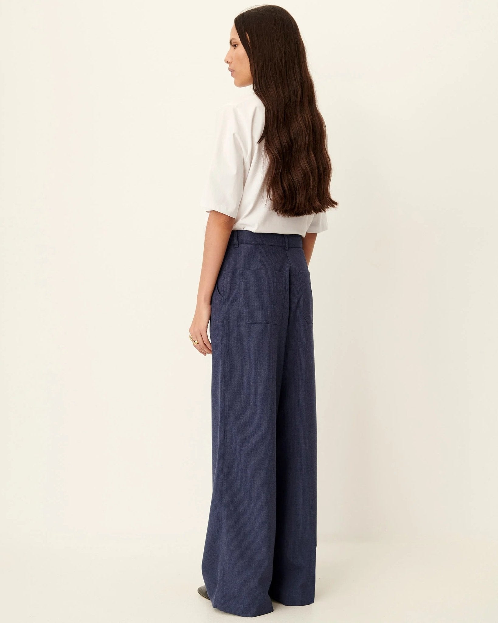 Young Ideas/Henmores - Dasum Pinstripe Wide Leg Trousers - Blazer Blue - 8