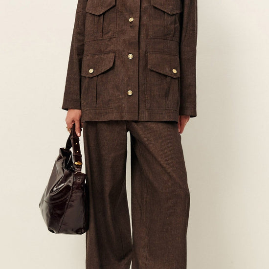 Young Ideas/Henmores - Dasum Pinstripe Wide Leg Trousers - Cafe Do Mato - 8