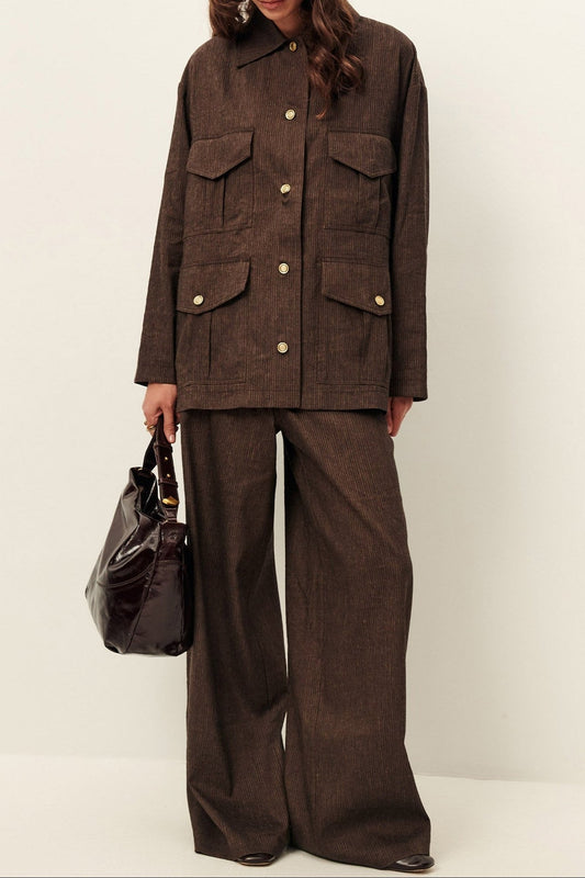 Young Ideas/Henmores - Dasum Pinstripe Wide Leg Trousers - Cafe Do Mato - 8