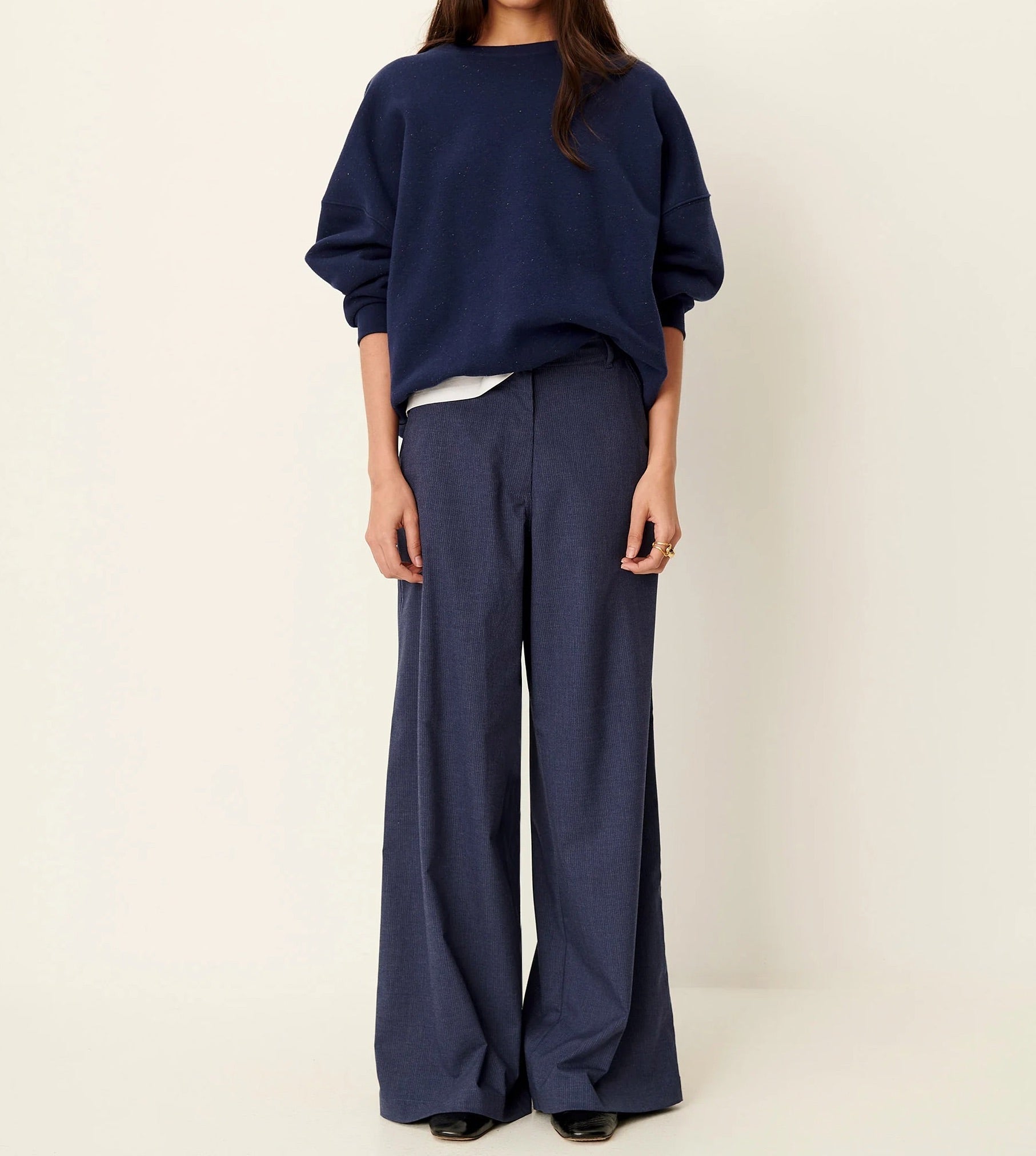 Young Ideas/Henmores - Dasum Pinstripe Wide Leg Trousers - Blazer Blue - 8
