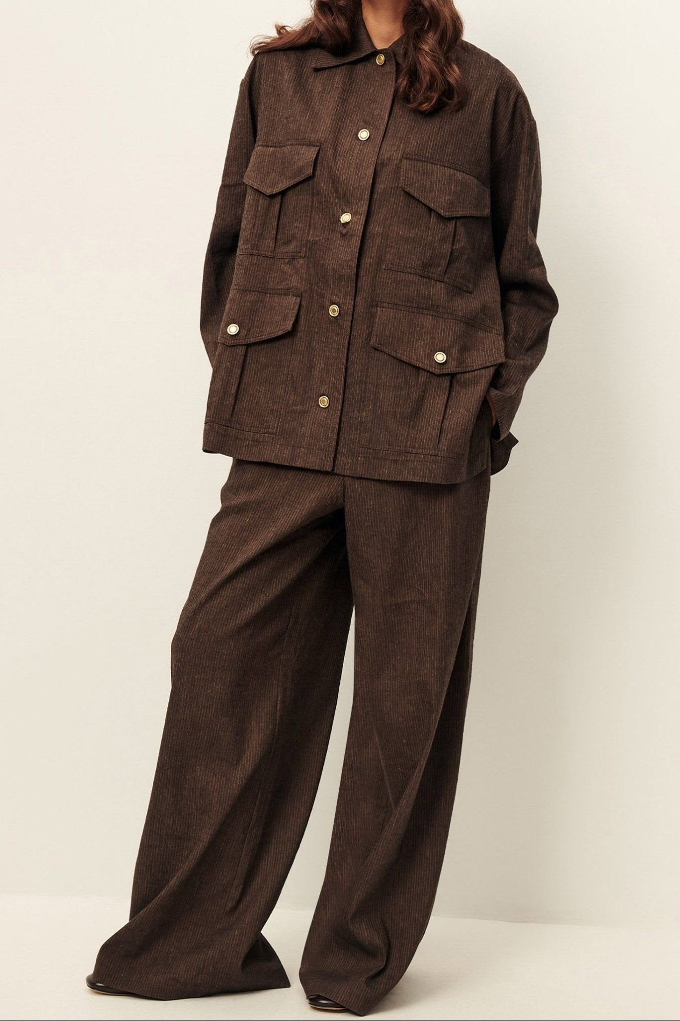 Young Ideas/Henmores - Dasum Pinstripe Wide Leg Trousers - Cafe Do Mato - 8