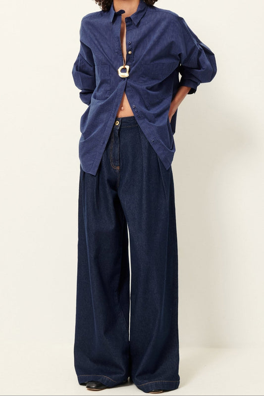 Young Ideas/Henmores - Fontania A Pinstripe Oversize Shirt - Blazer Blue - XS