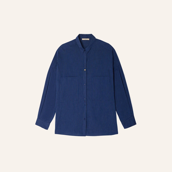 Young Ideas/Henmores - Fontania A Pinstripe Oversize Shirt - Blazer Blue - XS