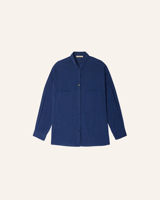 Young Ideas/Henmores - Fontania A Pinstripe Oversize Shirt - Blazer Blue - XS