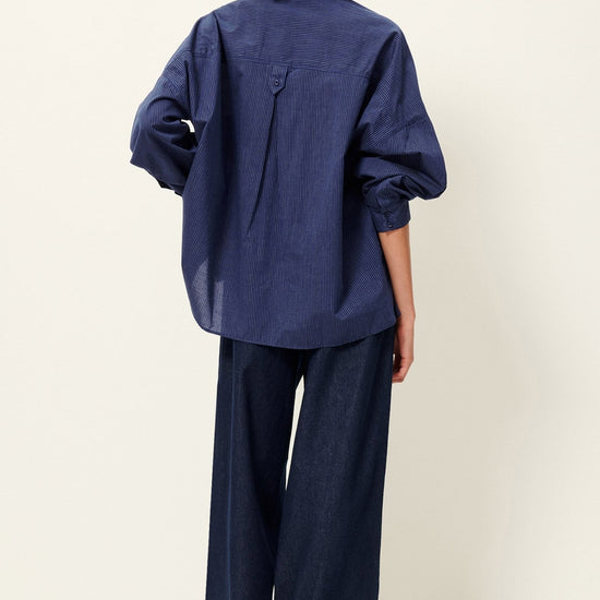 Young Ideas/Henmores - Fontania A Pinstripe Oversize Shirt - Blazer Blue - XS