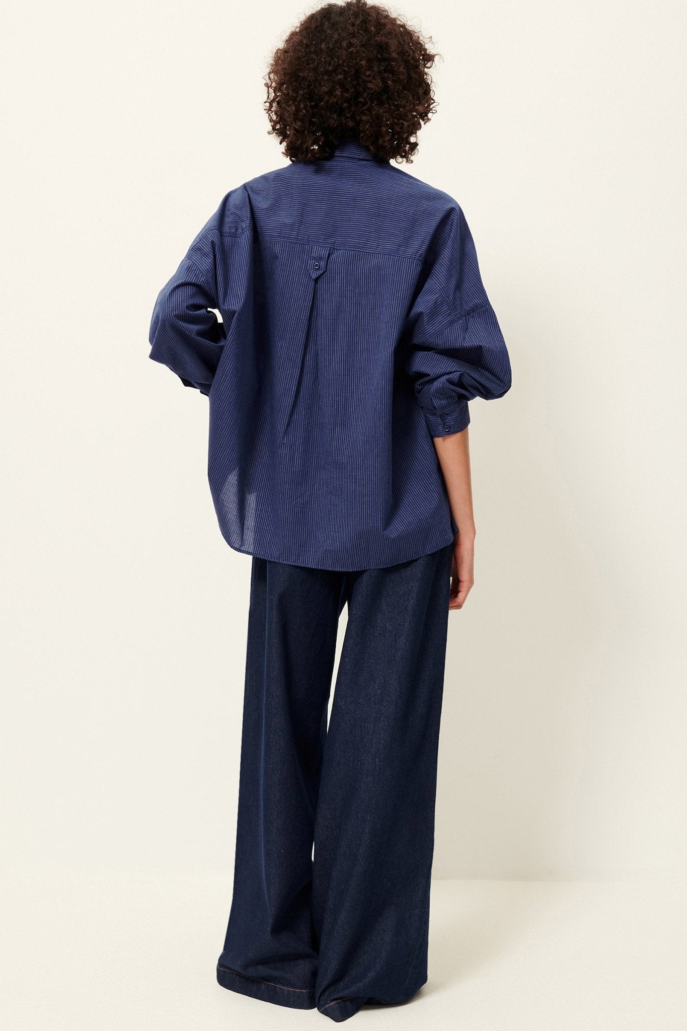 Young Ideas/Henmores - Fontania A Pinstripe Oversize Shirt - Blazer Blue - XS