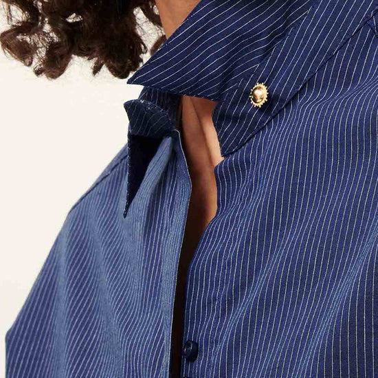 Young Ideas/Henmores - Fontania A Pinstripe Oversize Shirt - Blazer Blue - XS