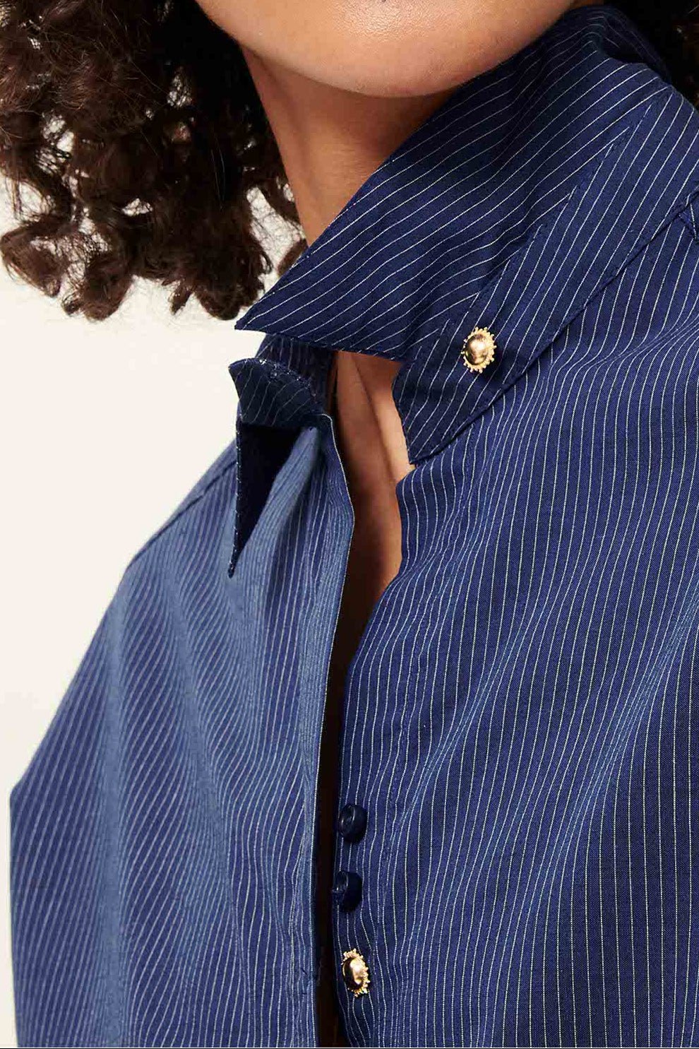 Young Ideas/Henmores - Fontania A Pinstripe Oversize Shirt - Blazer Blue - XS