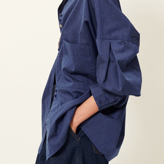 Young Ideas/Henmores - Fontania A Pinstripe Oversize Shirt - Blazer Blue - XS