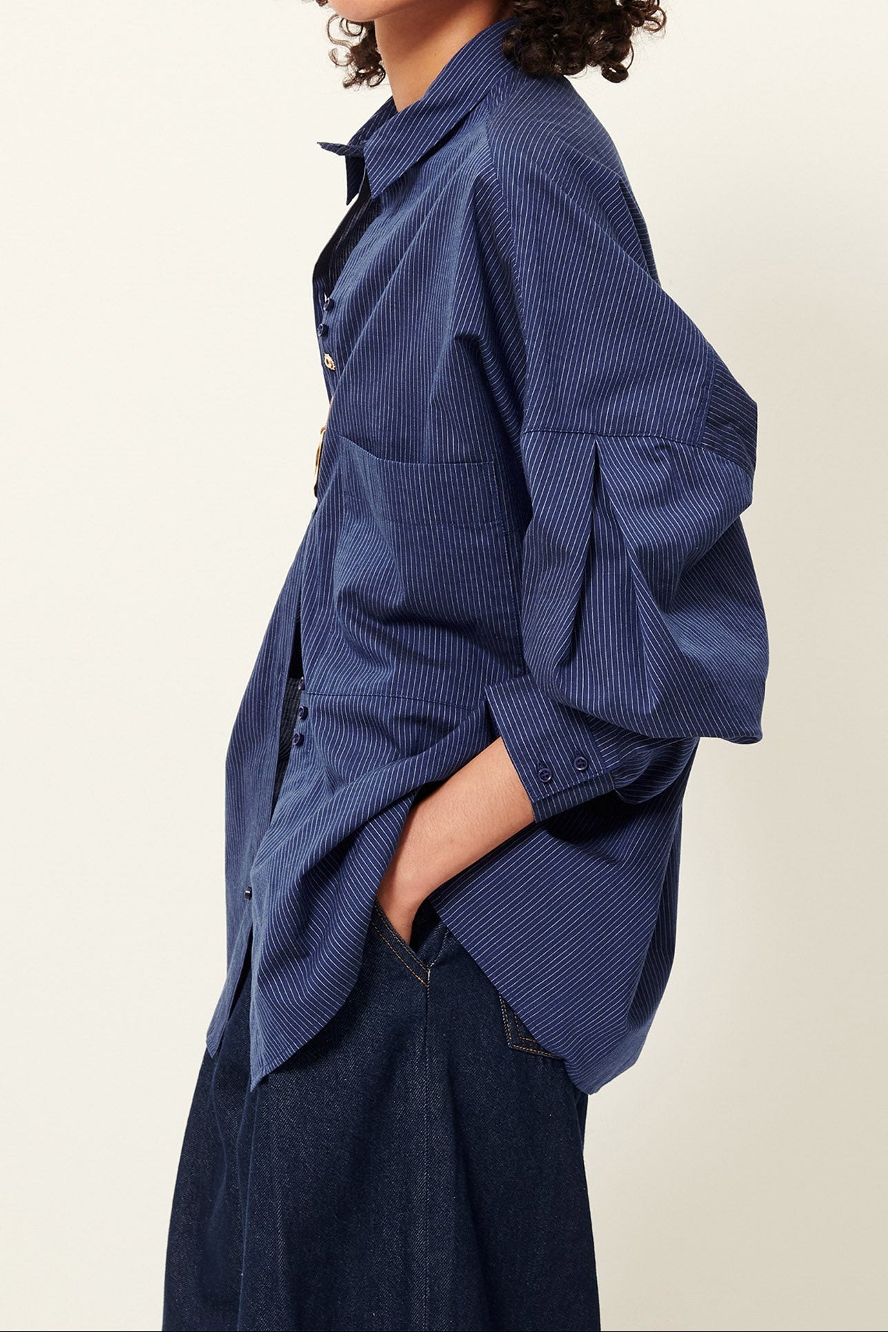 Young Ideas/Henmores - Fontania A Pinstripe Oversize Shirt - Blazer Blue - XS