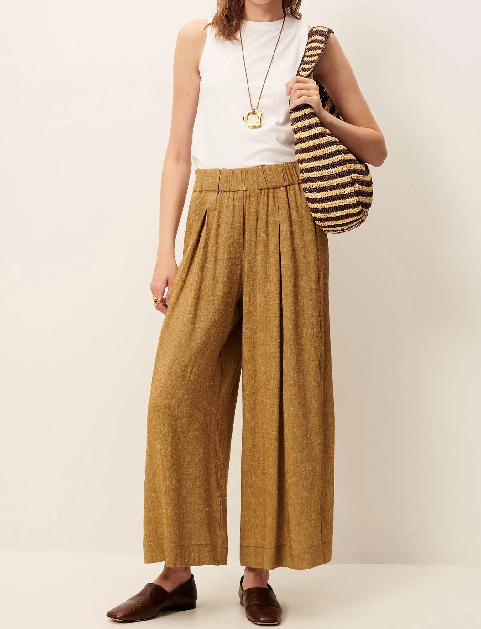 Young Ideas/Henmores - Isla Minima Relaxed Wide Leg Trousers - Pampa Tan - 8