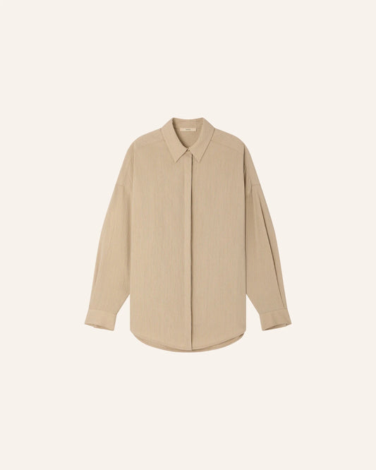 Young Ideas & Henmores -Liza Tie Detail Stripe Shirt -Maysand Tan -XS