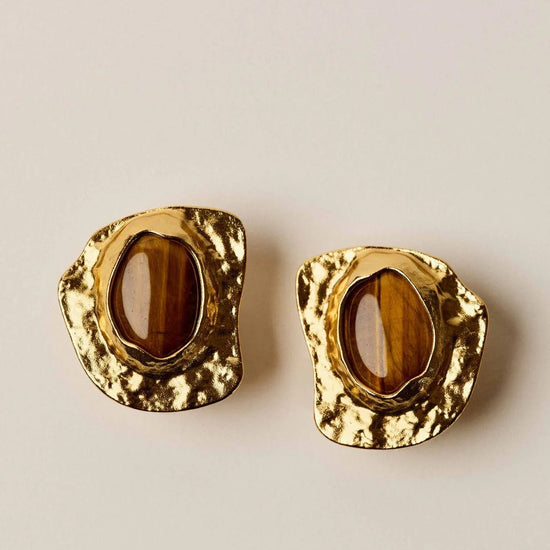 Young Ideas/Henmores - Lizzie Tiger Eye Earrings - Gold - OS