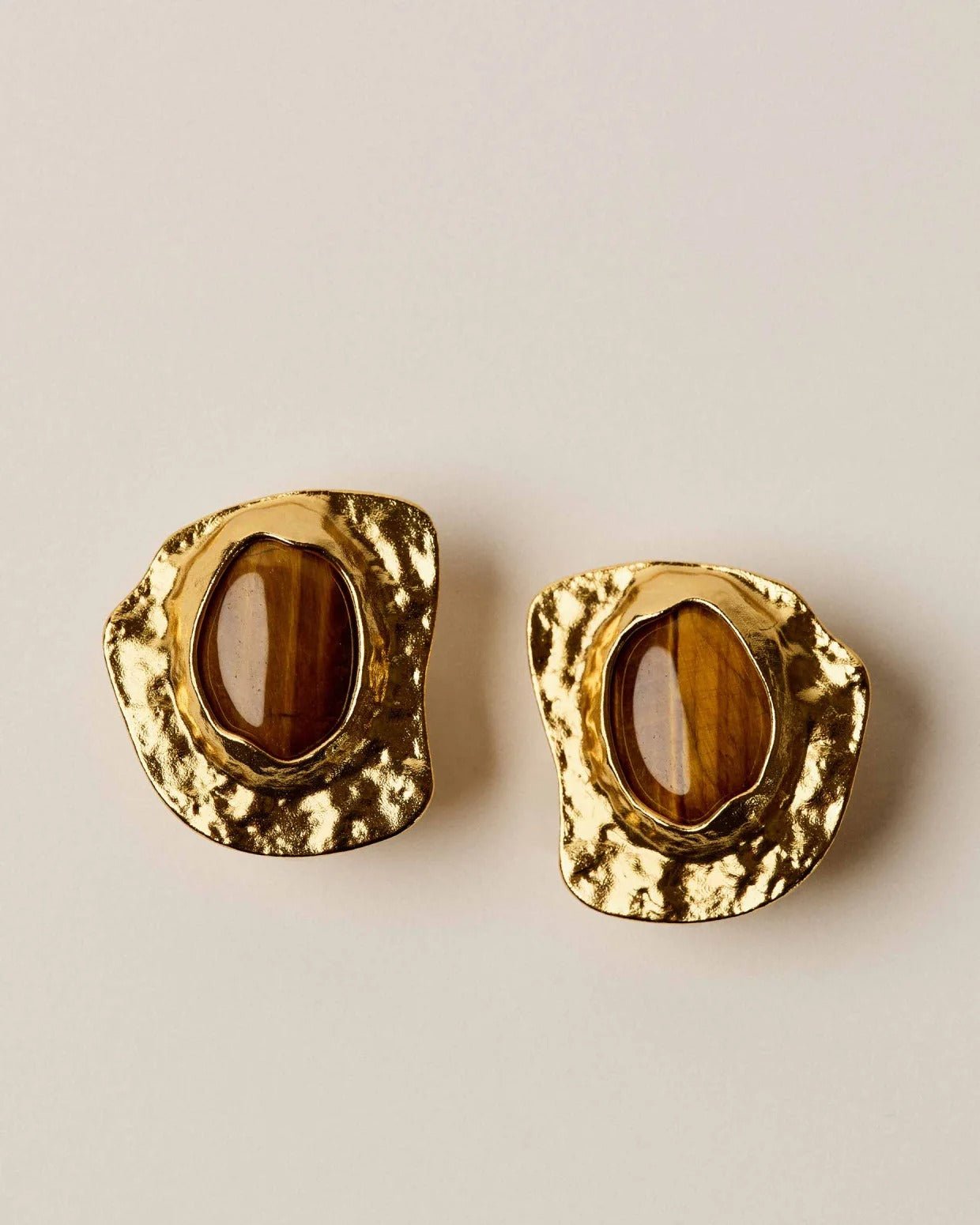 Young Ideas/Henmores - Lizzie Tiger Eye Earrings - Gold - OS