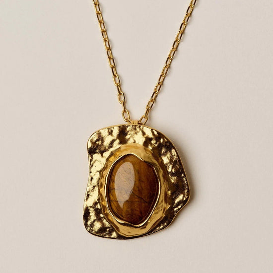 Young Ideas/Henmores - Lynett Tiger Eye Pendant Long Necklace - Gold - OS