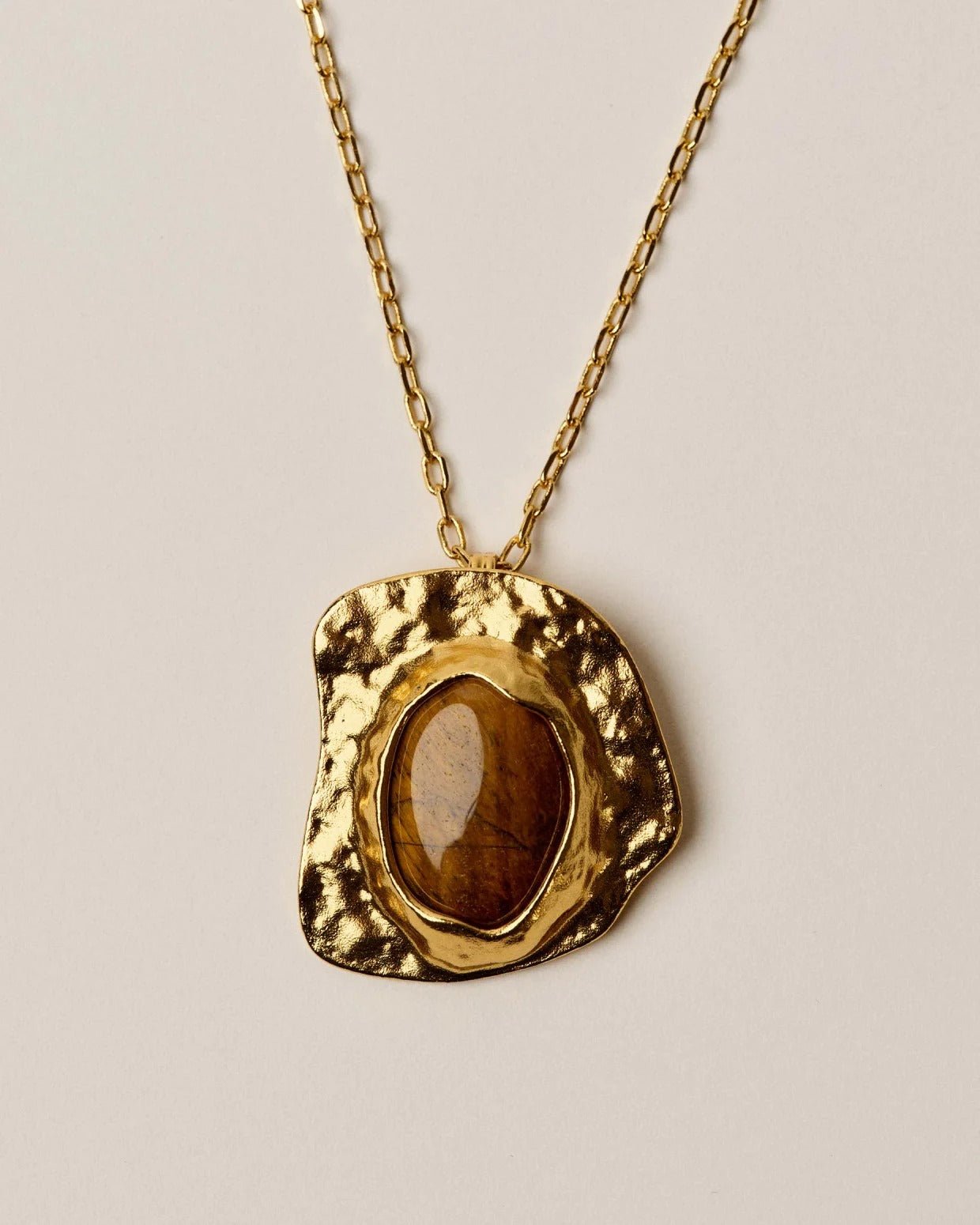 Young Ideas/Henmores - Lynett Tiger Eye Pendant Long Necklace - Gold - OS