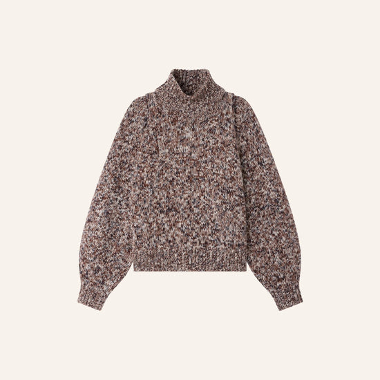 Young Ideas & Henmores -Mannrey Wool High Neck Jumper -White/Brown -S